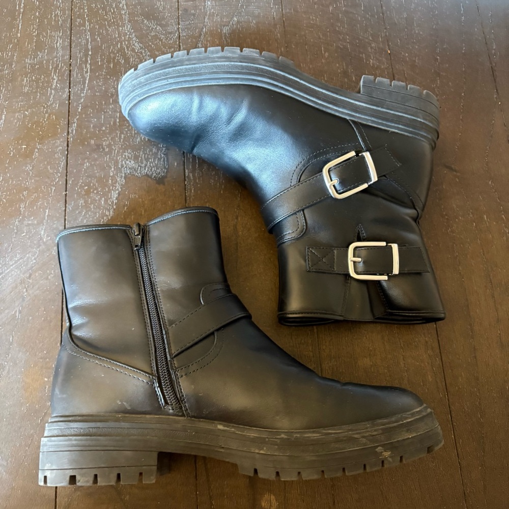 Gap Vegan Leather Moto Boots Biker Black Ankle Size‎ 9